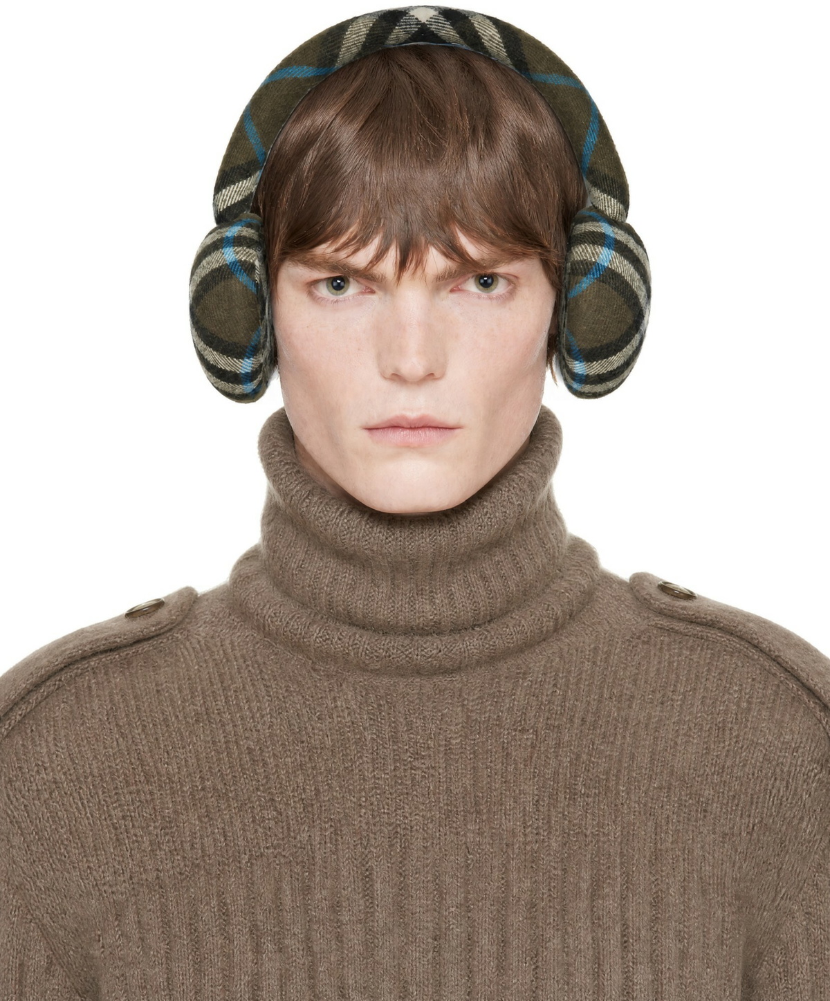 Burberry Brown Wool Check Earmuffs