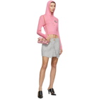 Balmain Pink Cashmere Cropped Crystal-Logo Hoodie