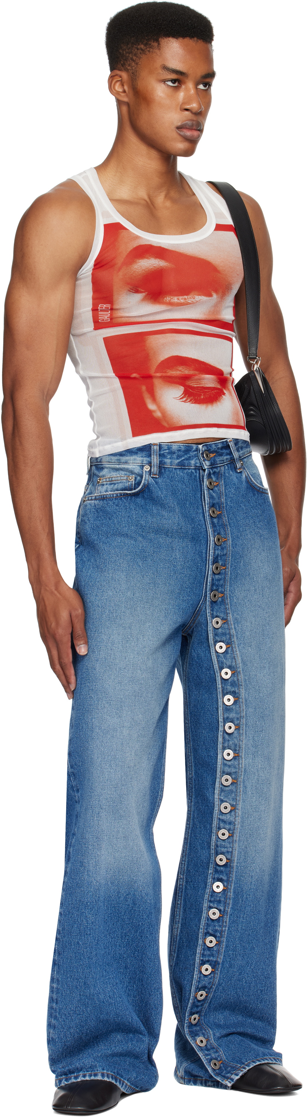 Jean Paul Gaultier メッシュタンクトップ Jean Paul Gaultier – Mesh Tank Top Printed Cartouche Green