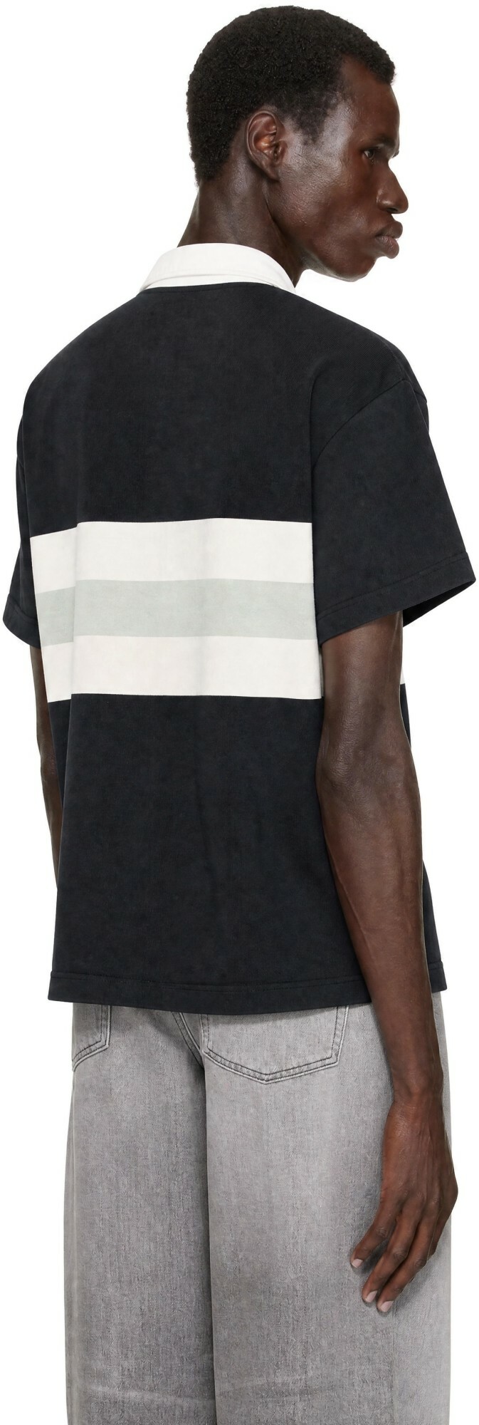 Palm Angels Black Palm Type Stripe Loose Polo
