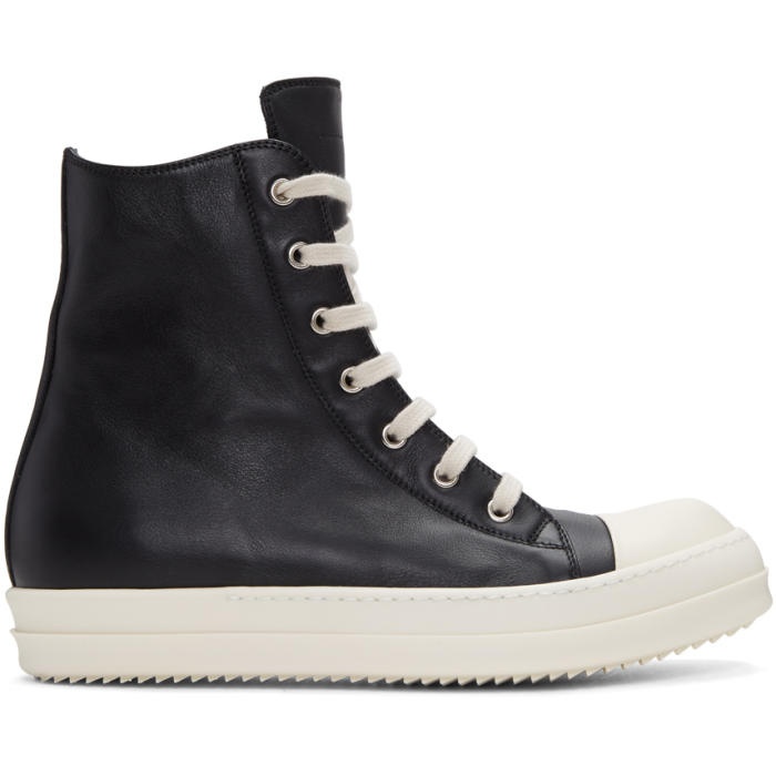 Photo: Rick Owens Black Leather High-Top Sneakers 