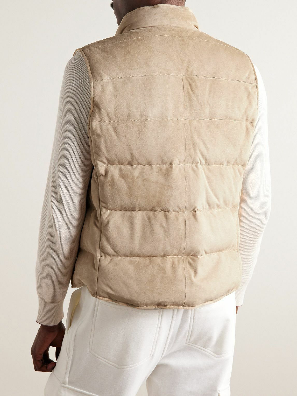 Brunello Cucinelli - Padded Quilted Suede Down Gilet - Neutrals ...