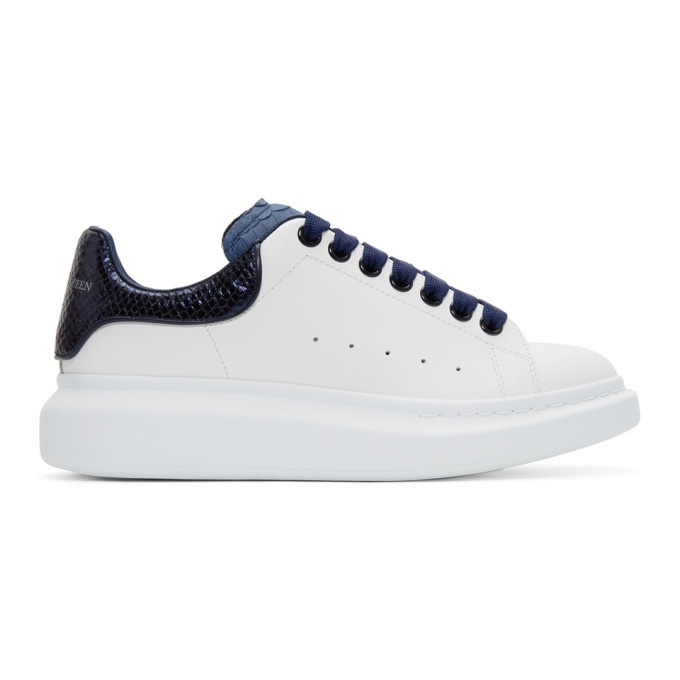 Photo: Alexander McQueen White and Blue Python Oversized Sneakers