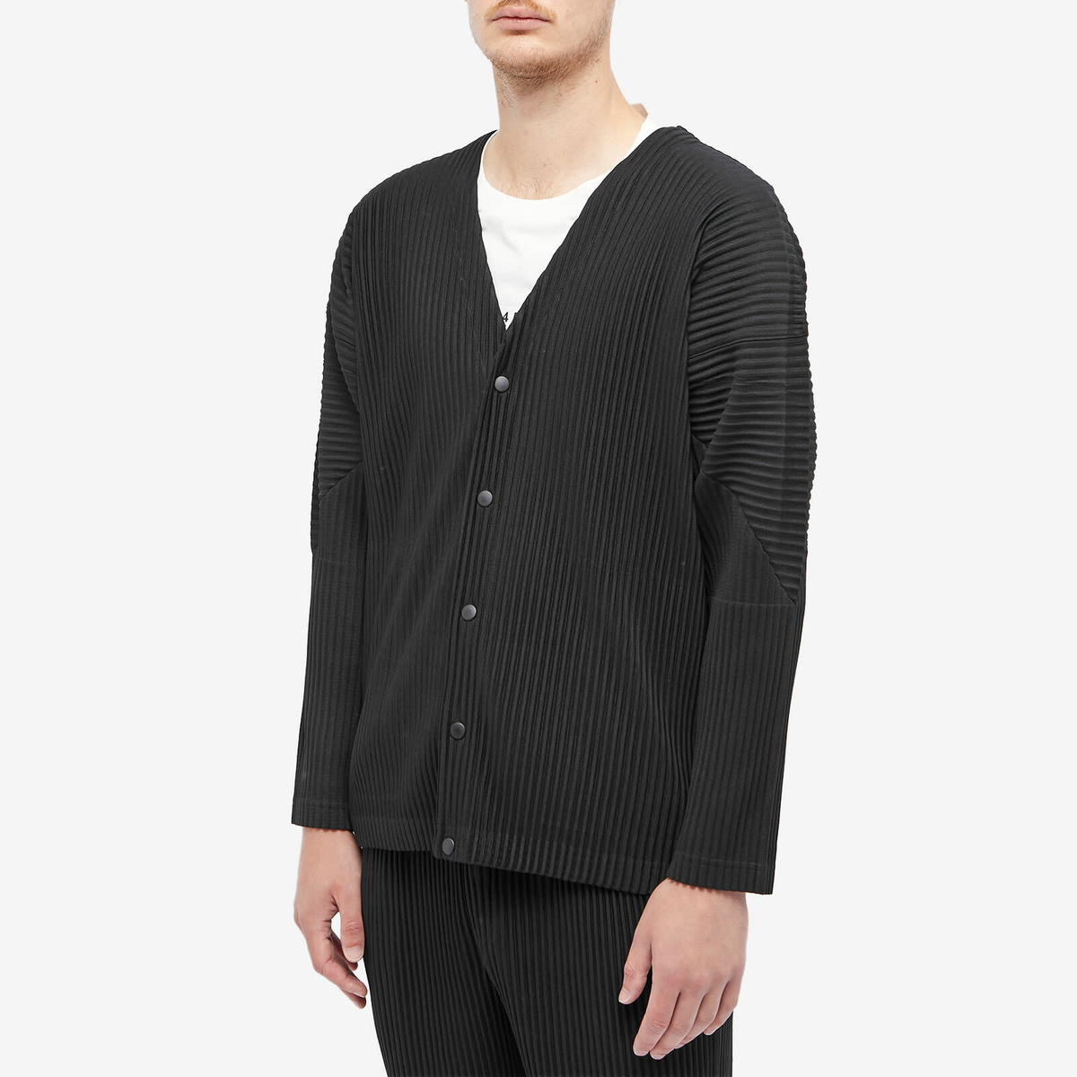 Homme Plissé Issey Miyake Men's Pleated Cardigan in Black Homme