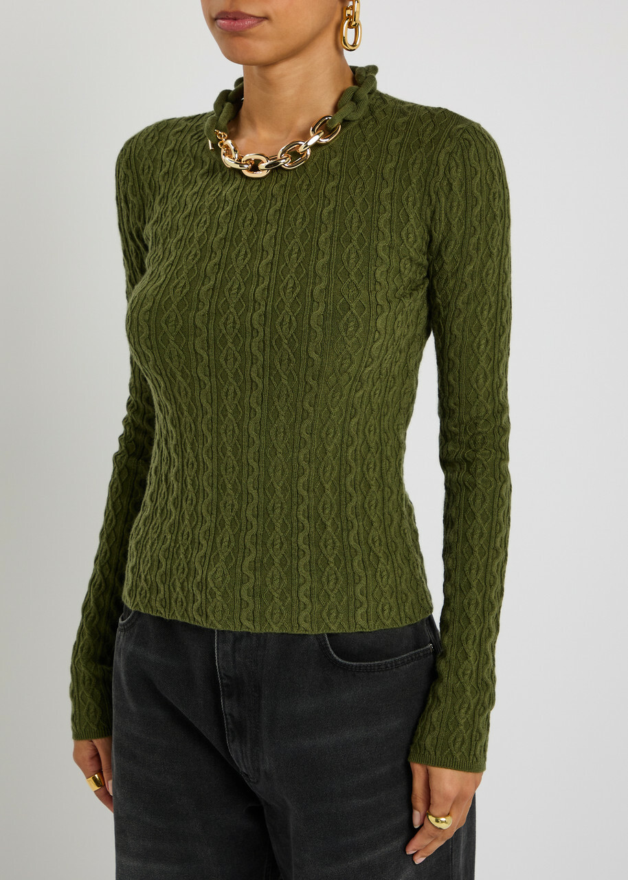 Rabanne Chain-embellished Cable-knit Jumper Khaki