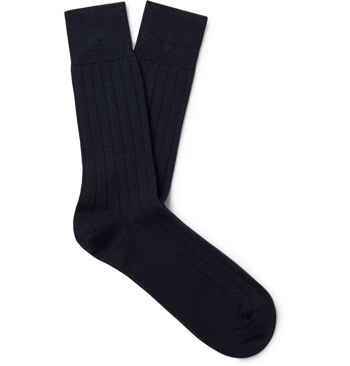 Photo: John Smedley - Omega Merino Wool-Blend Socks - Blue