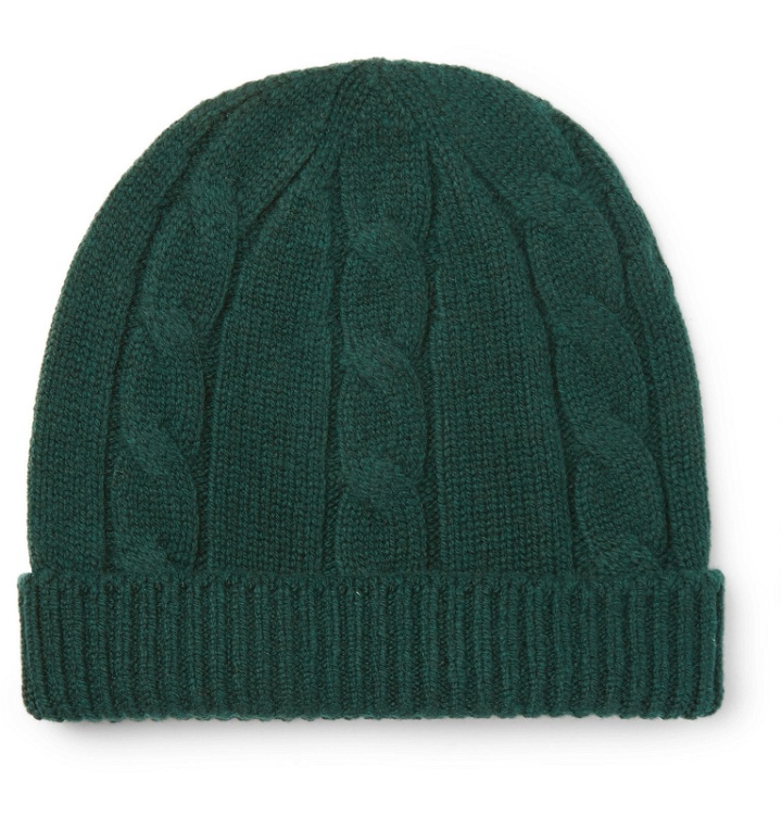Photo: Anderson & Sheppard - Cable-Knit Wool Beanie - Green