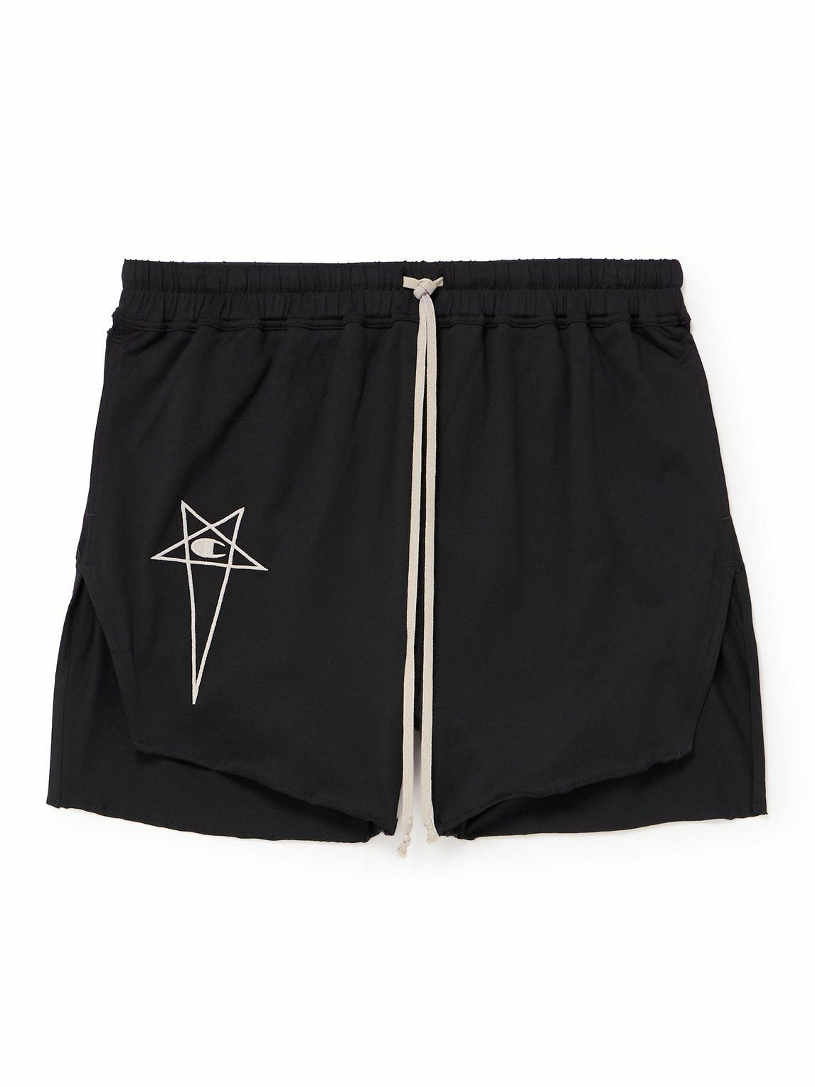 Rick Owens Champion Dolphin Straight Leg Organic Cotton Jersey Drawstring Shorts Black Rick Owens