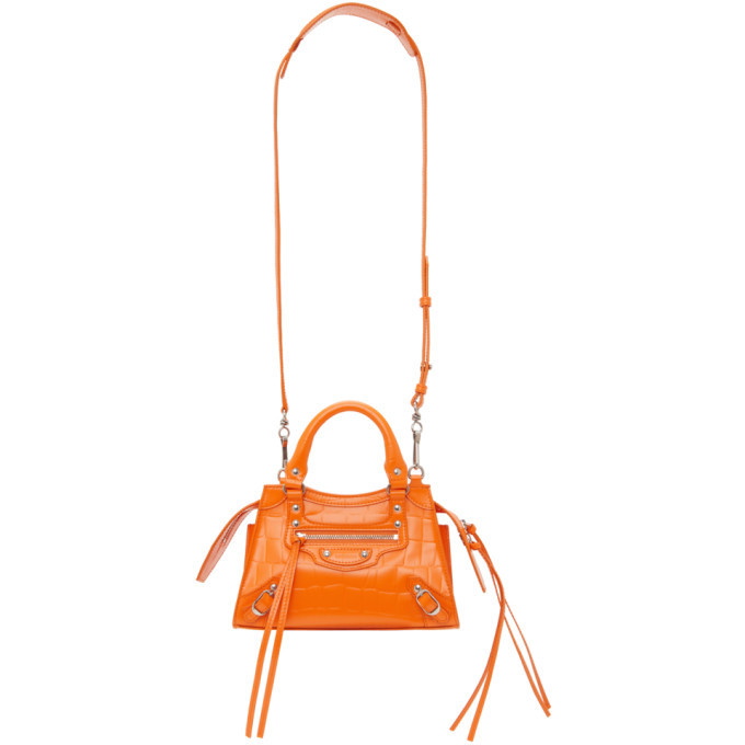 Balenciaga Orange Croc Mini Neo Classic Handle Bag Balenciaga