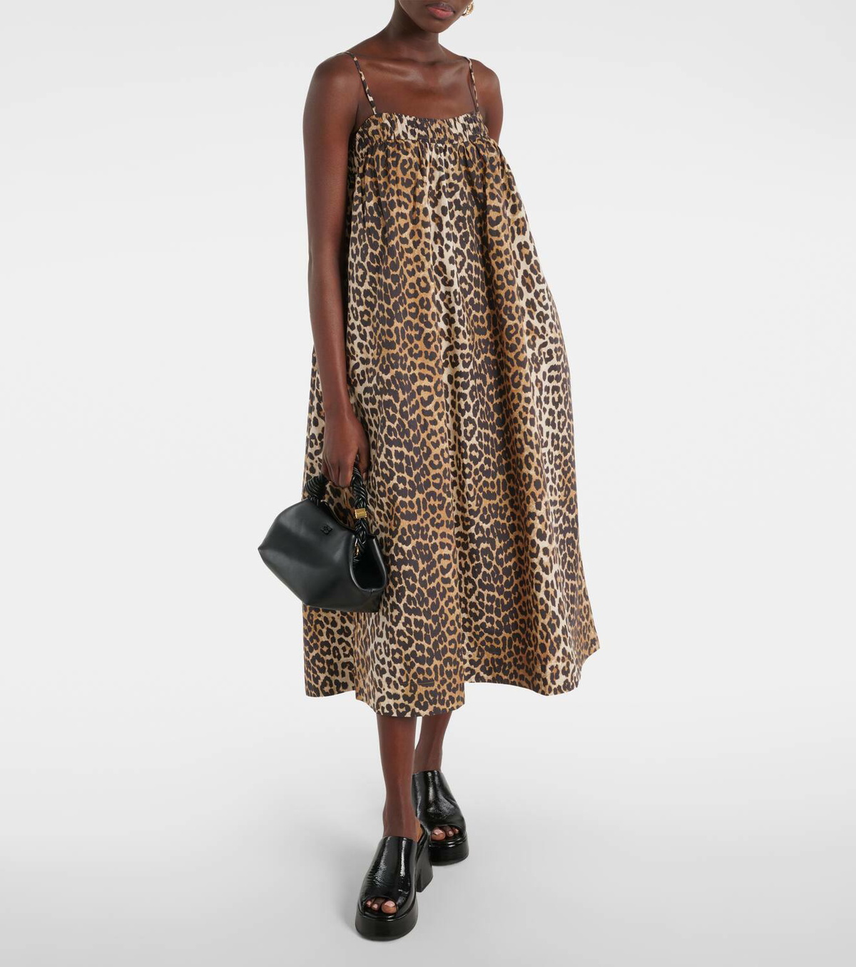 Ganni Leopard-print cotton midi dress GANNI