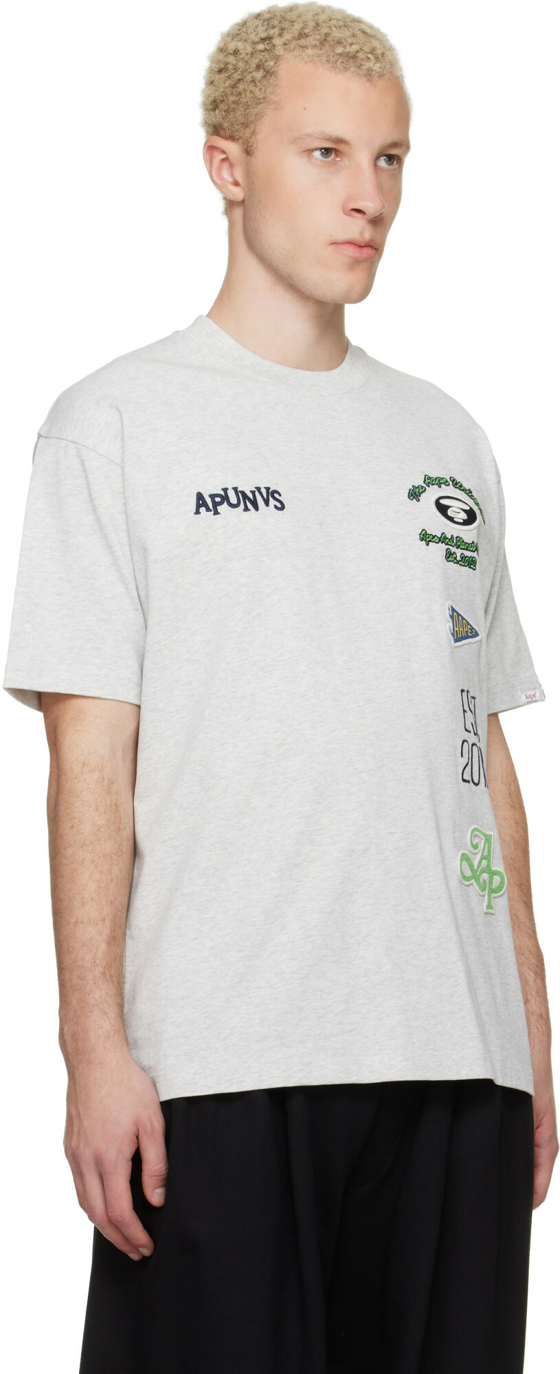 AAPE by A Bathing Ape Gray 'AAPEUNVS' Multi-Logo T-shirt