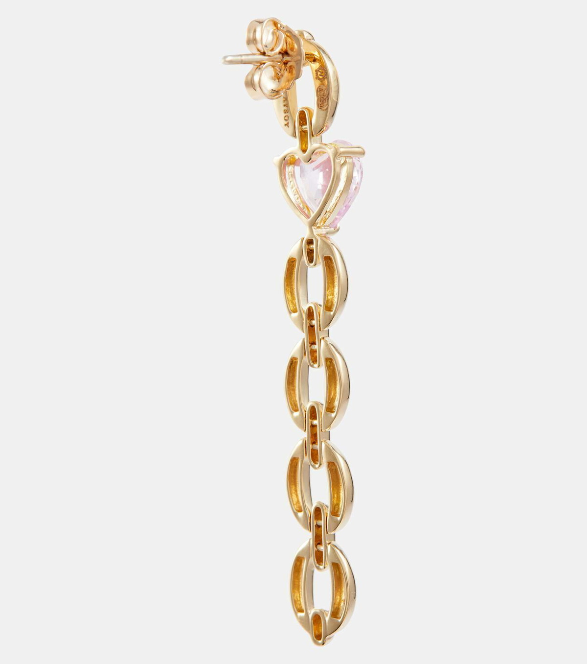 Nadine Aysoy Catena Long Heart 18kt gold earrings with pink sapphires