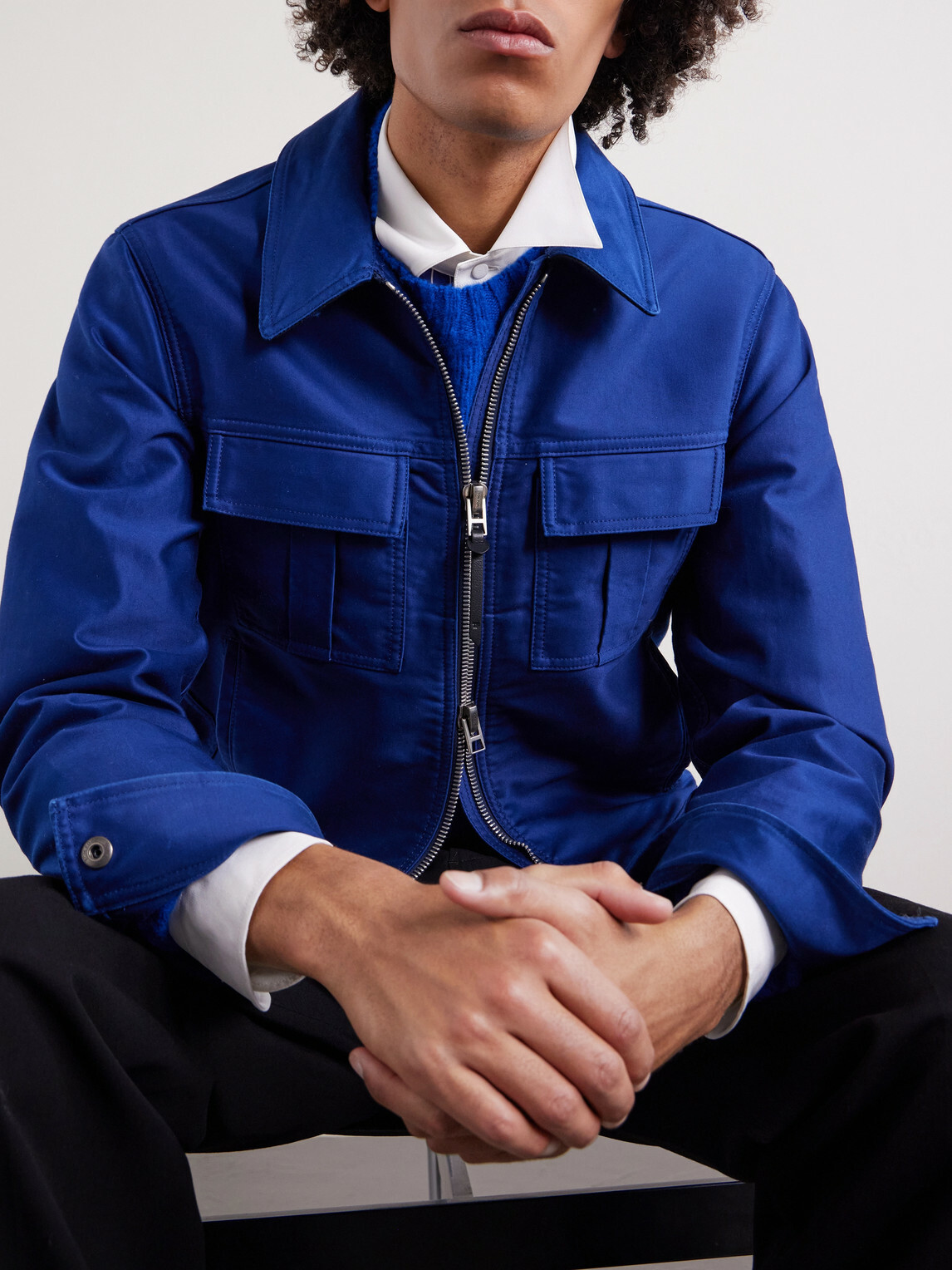 TOM FORD - Slim-Fit Cotton-Satin Blouson Jacket - Blue