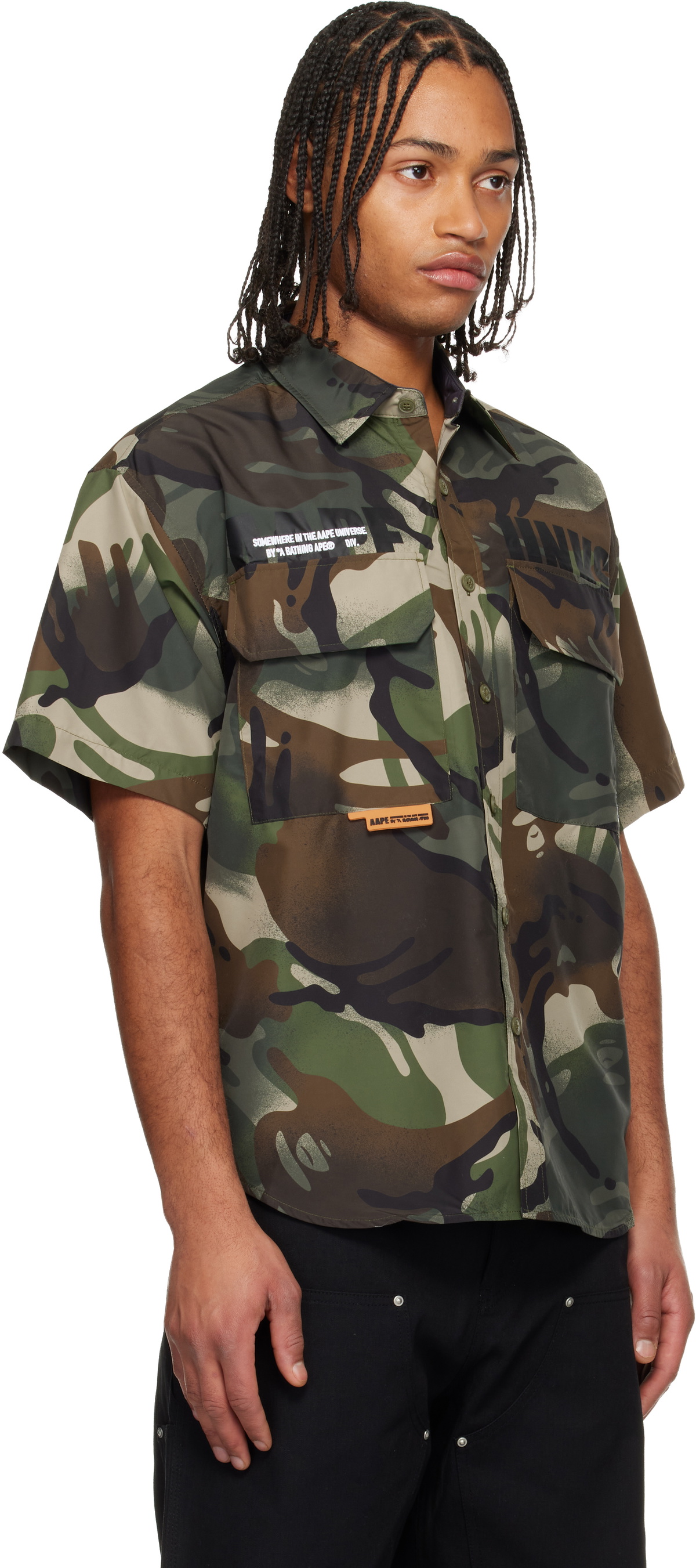 AAPE by A Bathing Ape Khaki 'AAPEUNVS' Moonface Logo Cargo Shirt