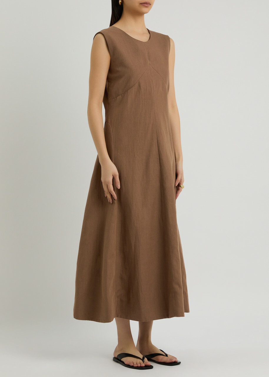 Skall Studio Antonia Linen-blend Midi Dress Brown