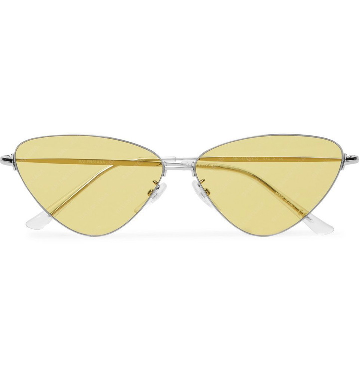 Photo: Balenciaga - Triangle-Frame Silver-Tone Logo-Print Sunglasses - Silver