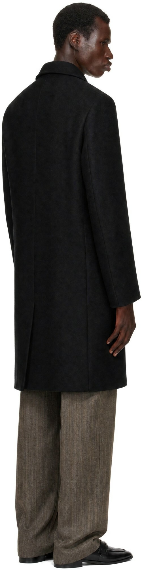Dries Van Noten Black Single-Breasted Wool Coat