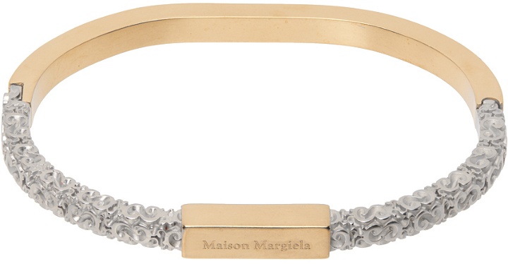 Photo: Maison Margiela Gold & Silver Engraved Logo Bracelet