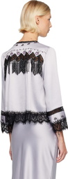 Anna Sui Silver Boudoir Satin Beaded Fringe Bed Cardigan