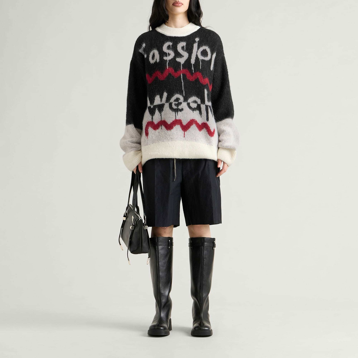 Navinder Nangla Fassion Weak Mohair Jumper in Black/White/Red