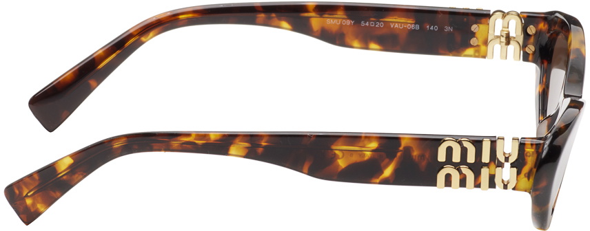 Miu Miu Tortoiseshell Cat Eye Sunglasses with Gold Logo Miu Miu Eyewear Tortoiseshell cat-eye Sunglasses | Brown  main image 2