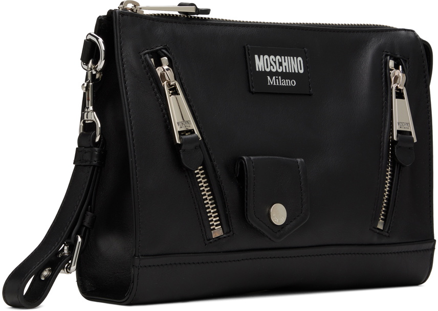 Moschino Black Biker Calfskin Pouch