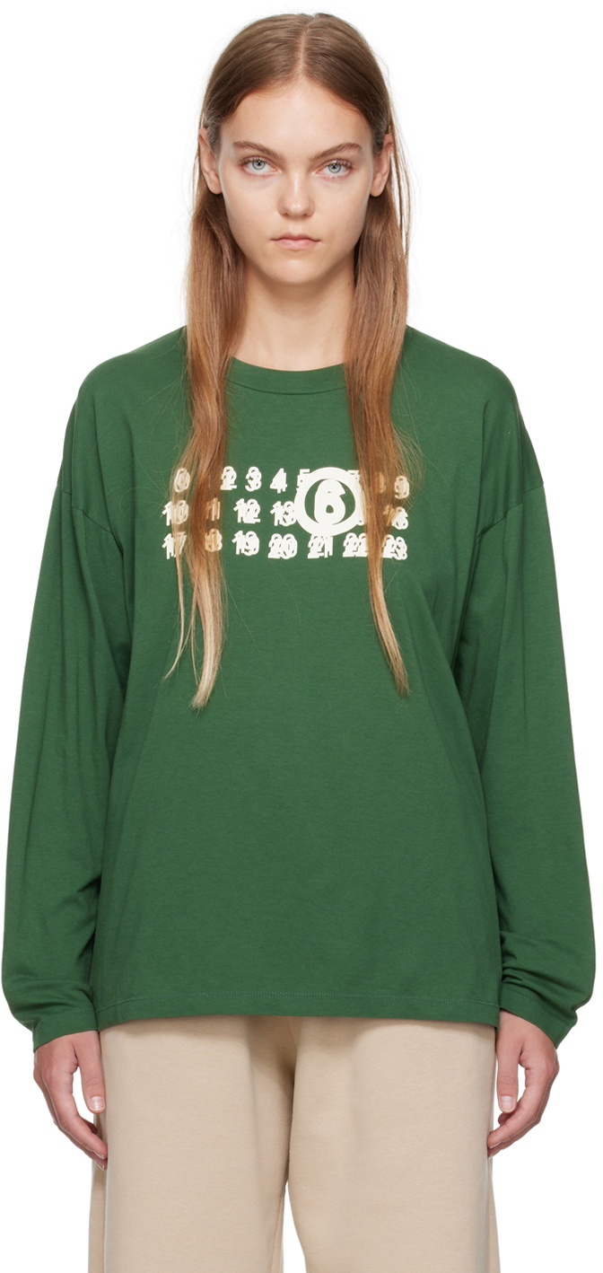MM6 Maison Margiela Green Printed Long Sleeve T-Shirt MM6