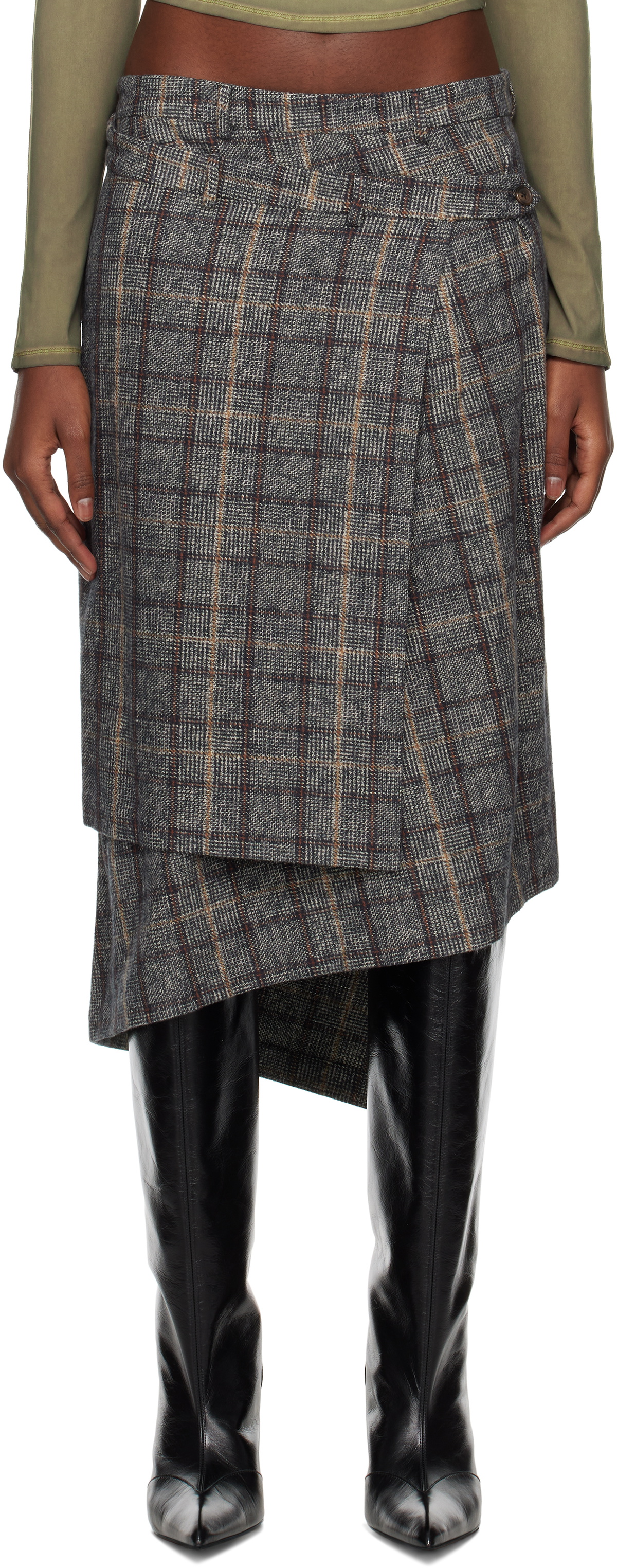 R13 Gray Wrap Midi Skirt