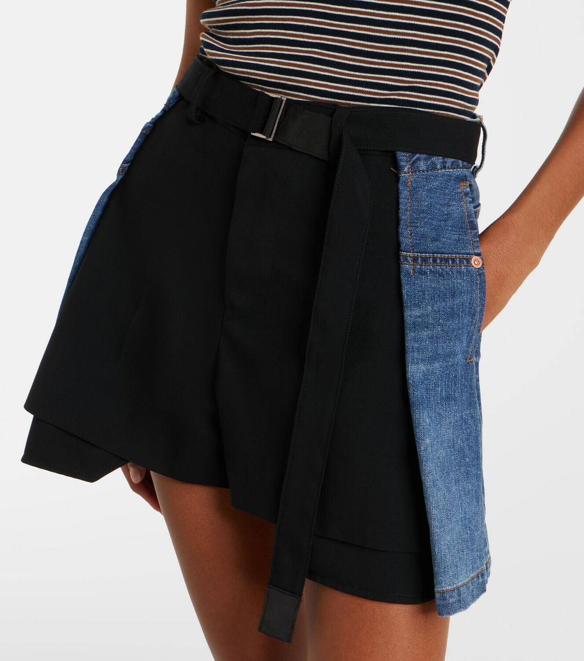 Sacai Paneled denim shorts