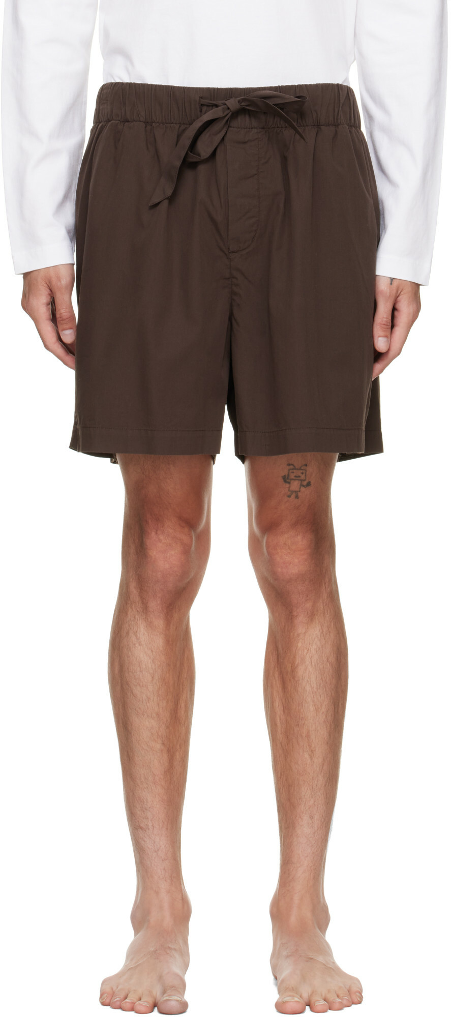 Tekla Brown Poplin Pyjama Shorts