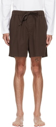 Tekla Brown Poplin Pyjama Shorts