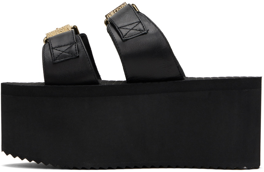 Moschino Black Lettering Logo Wedge Sandals