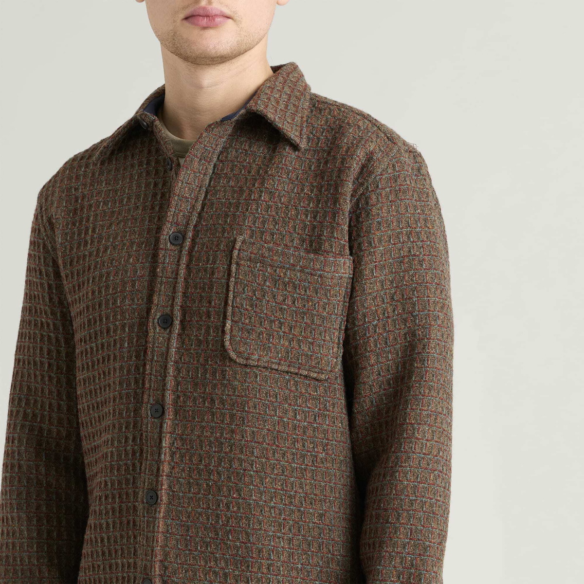 Portuguese Flannel Men's Waffle Overshirt in Brown Multi