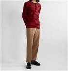 AMI - Logo-Appliquéd Striped Cotton-Jersey T-Shirt - Red