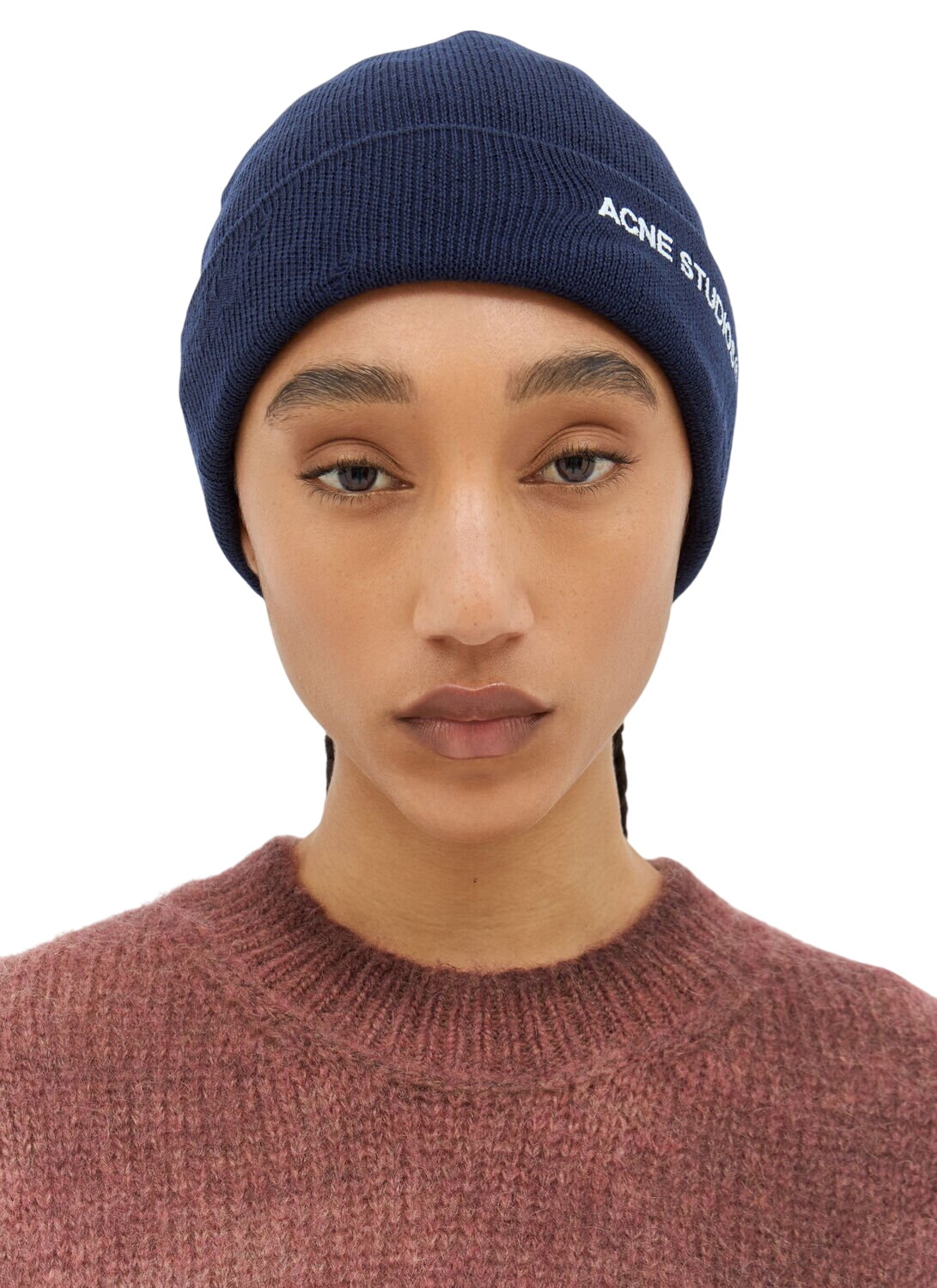 Acne Studios Blue Large Logo Beanie Acne Studios