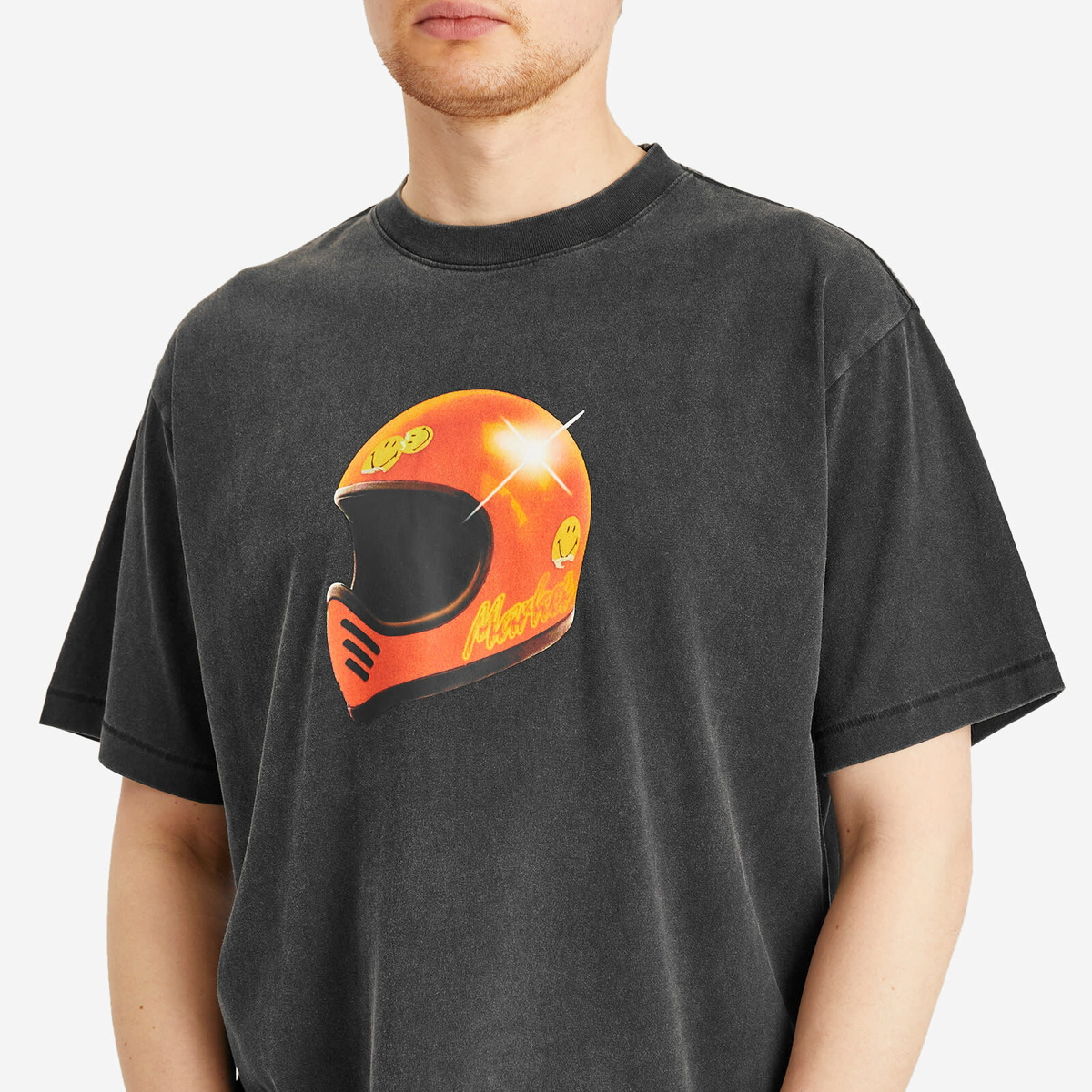 MARKET Men's Smiley Full Face T-Shirt in Washed-Black