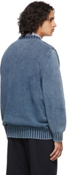 Maison Margiela Blue Cotton V-Neck Sweater