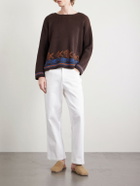 BODE - Fish School Intarsia-Knit Cotton Sweater - Brown