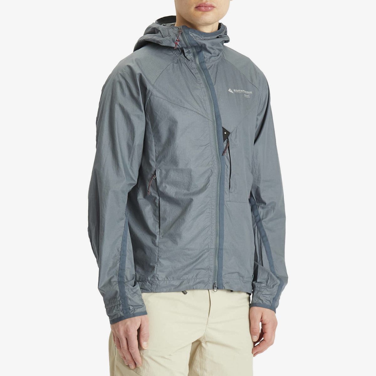 Klättermusen Men's Ansur Hooded Wind Jacket in Stone Blue