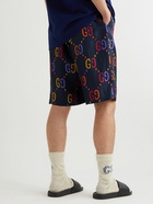 GUCCI - Straight-Leg Logo-Print Silk-Twill Shorts - Blue