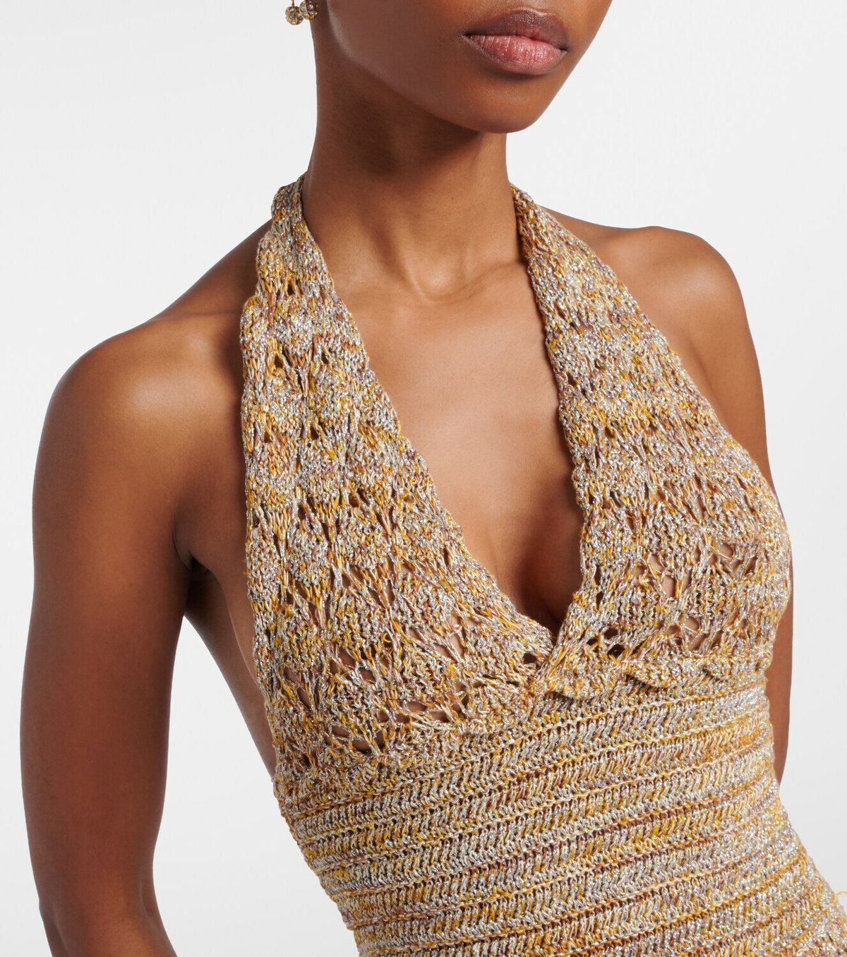 Valentino Open-knit linen-blend lamé midi dress