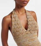 Valentino Open-knit linen-blend lamé midi dress