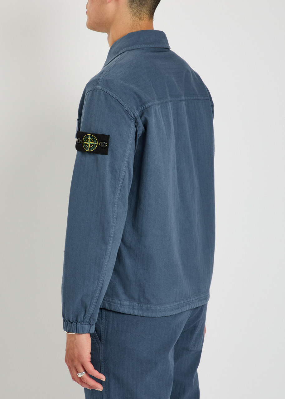 Stone Island Logo-appliquéd Herringbone Cotton Jacket Blue Dark