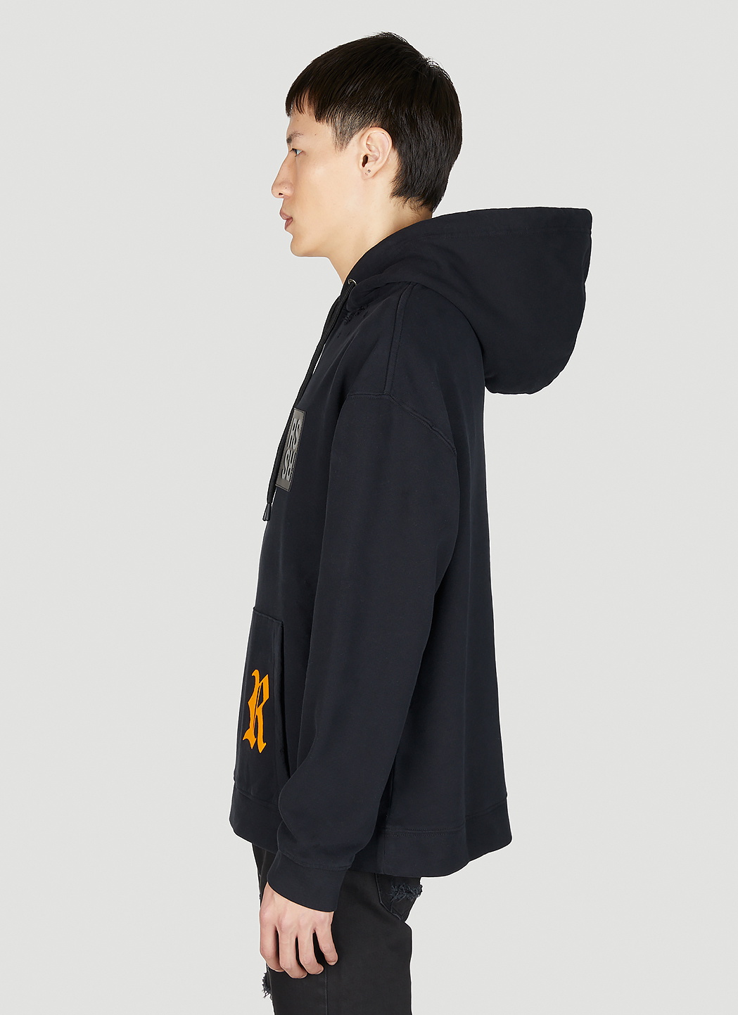 Raf Simons Destroyed Logo Patch Hooded Sweatshirt