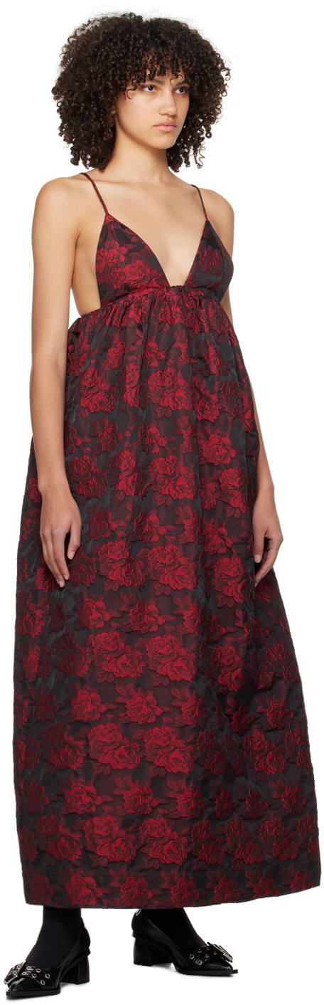 Ganni BLACK BOTANICAL JACQUARD OPEN-BACK MINI DRESS