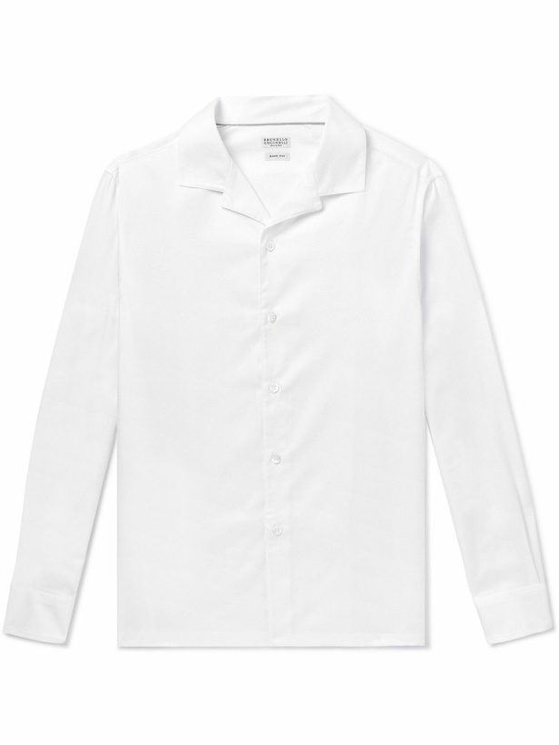 Photo: Brunello Cucinelli - Camp-Collar Cotton-Twill Shirt - White