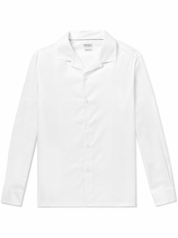 Photo: Brunello Cucinelli - Camp-Collar Cotton-Twill Shirt - White