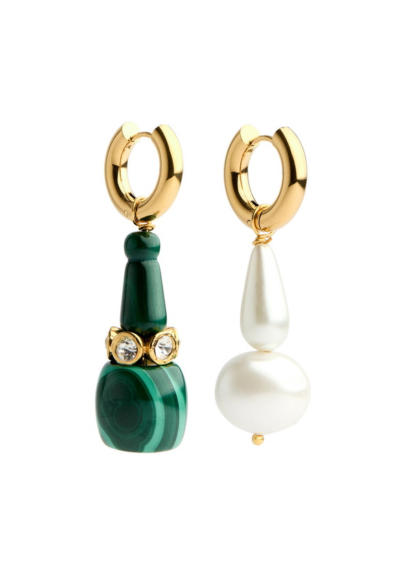 Photo: Timeless Pearly Asymmetric 24kt Gold-plated Hoop Earrings - Green - One Size