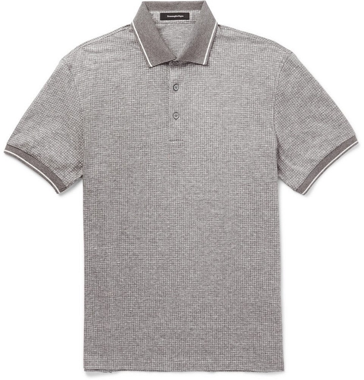 Photo: Ermenegildo Zegna - Contrast-Tipped Cotton and Linen-Blend Polo Shirt - Gray