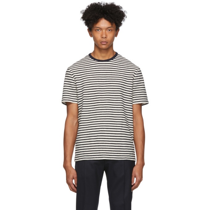 Photo: Officine Generale Navy and White Striped T-Shirt